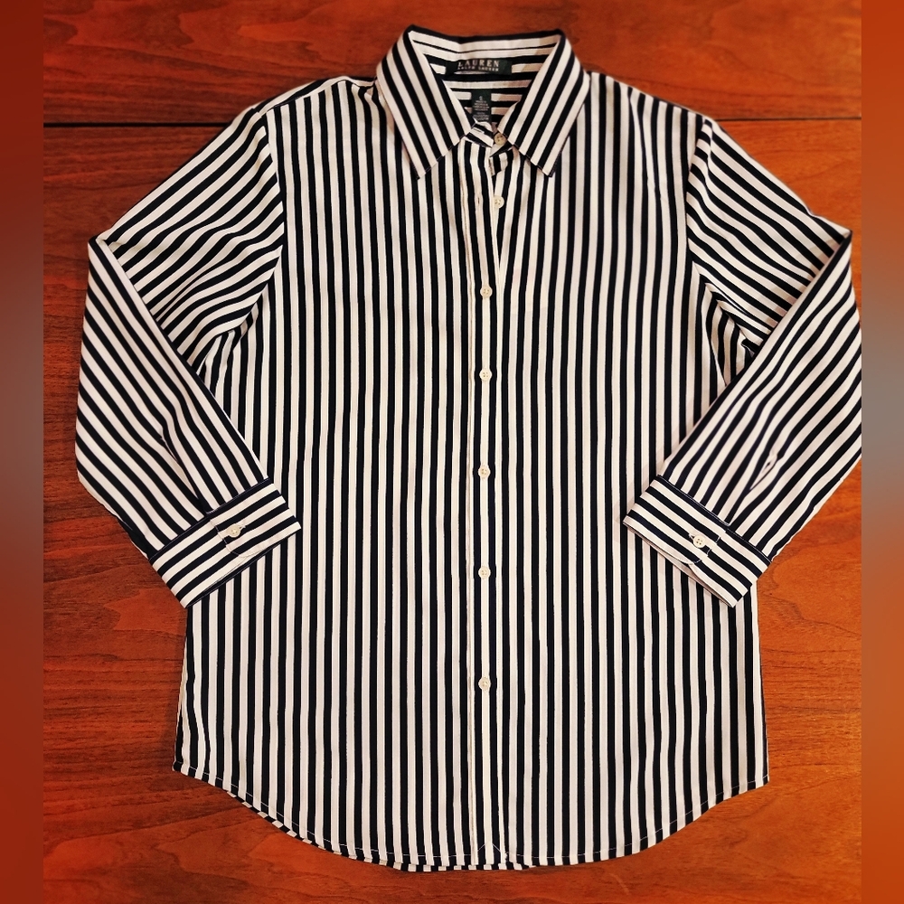Ralph Lauren/Navy & White Striped Long-sleeve/Button-up/Small/NWT/Gift Ready - Picture 4 of 5